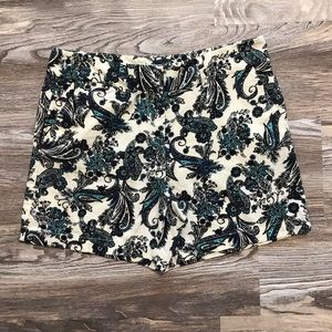 LOFT Linen Blend Mid Rise Paisley Print Shorts Black Teal 4